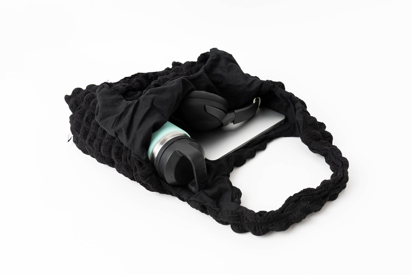 Black Water Bottle Pocket Tote Bag